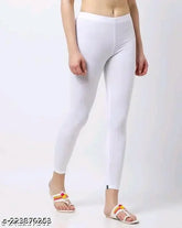 White cotton leggings for women and girls, ankle fit, made in India